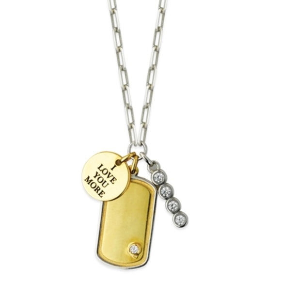 Jewelry - I Love You More CZ Bar/CZ Dog Tag Necklace